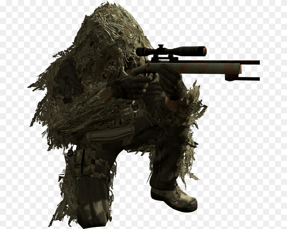 Ghillie Suit Sniper Cod, Person, Gun, Weapon, Adult Free Png Download
