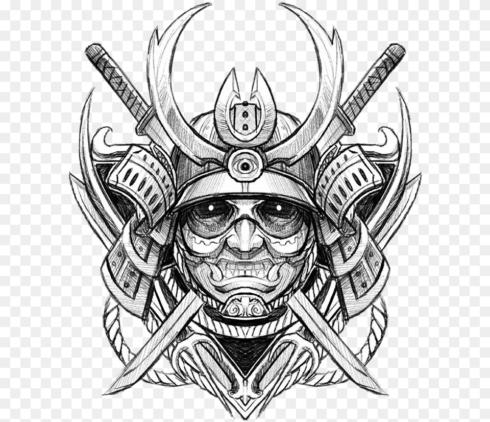 Ghost Tattoo Sketch Japanese Samurai Avatar Drawing Samurai Drawing Face, Emblem, Symbol, Person, Head Free Transparent Png