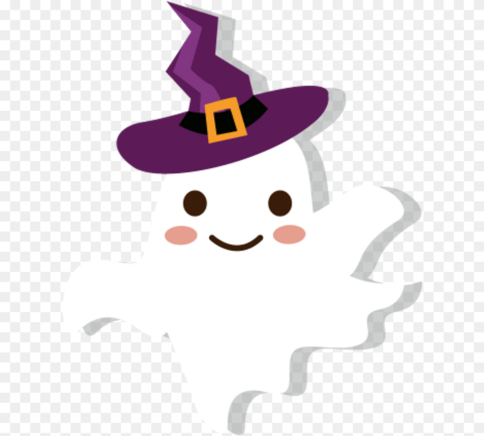 Ghost Witch Wizard Hat Cute Cartoon Halloween Trickortr Halloween, Nature, Outdoors, Winter, Clothing Free Png Download