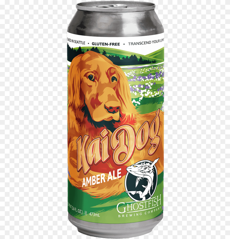 Ghostfish Brewing Kai Dog Amber Ale Can Nova Scotia Duck Tolling Retriever, Lager, Beverage, Beer, Alcohol Png Image