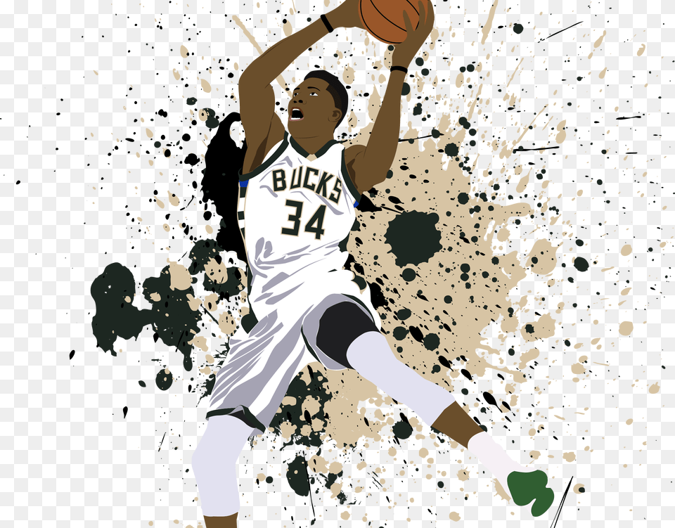 Giannis Antetokounmpo Paint Splatter Illustration Basketball Player Paint, Person, Playing Basketball, Sport, Face Free Png Download
