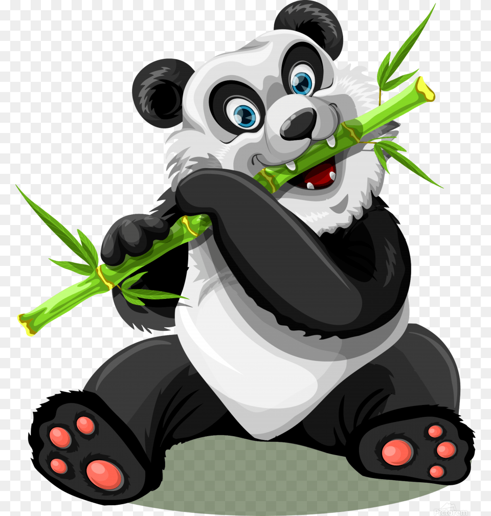 Giant Panda 1 Print Kawaii Panda Eating Bamboo Transparent, Animal, Wildlife, Mammal Free Png Download