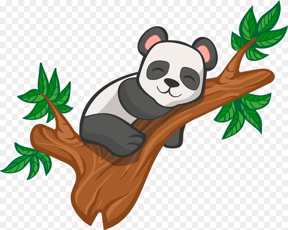 Giant Panda Sleeping In A Tree Clipart, Leaf, Plant, Animal, Wildlife Free Transparent Png