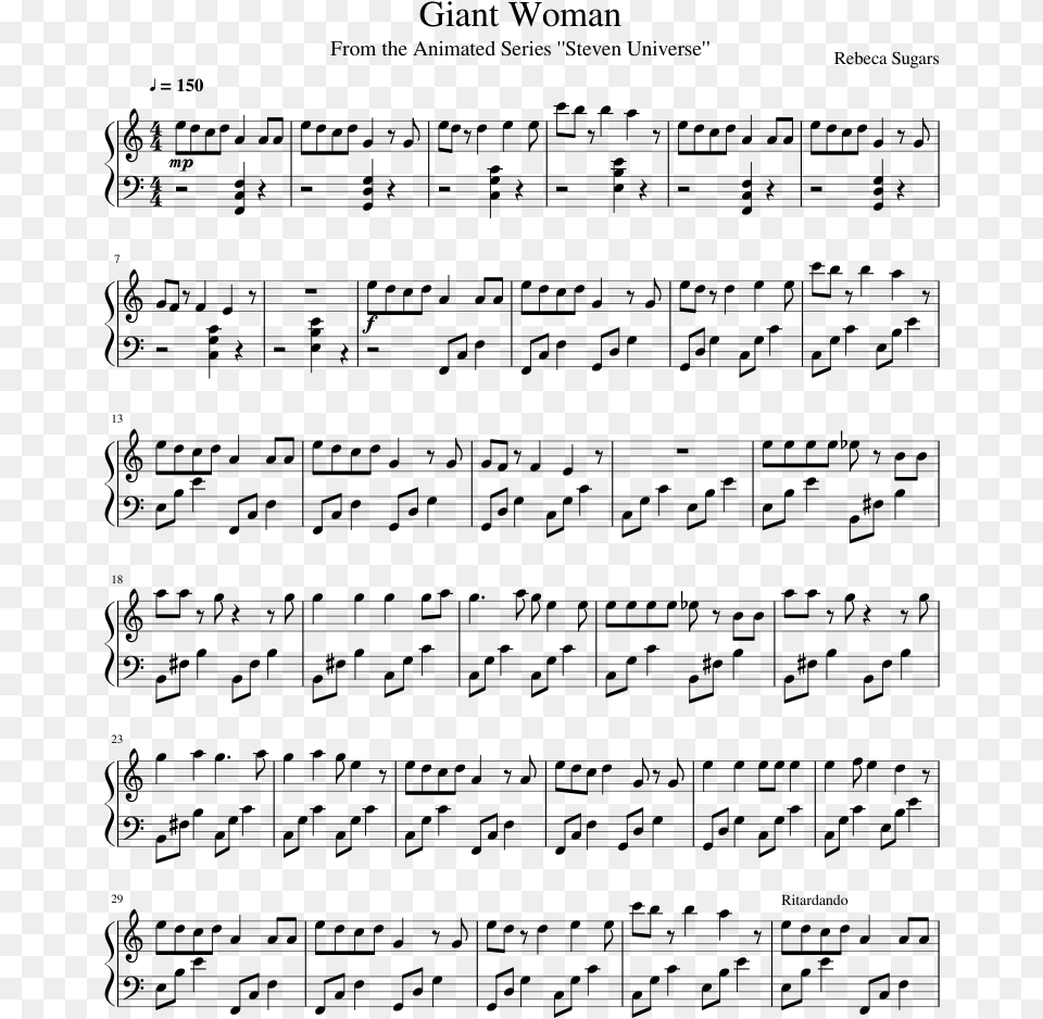 Giant Woman Sheet Music For Piano Musescore Giant Woman Piano With Letters, Gray Free Png Download