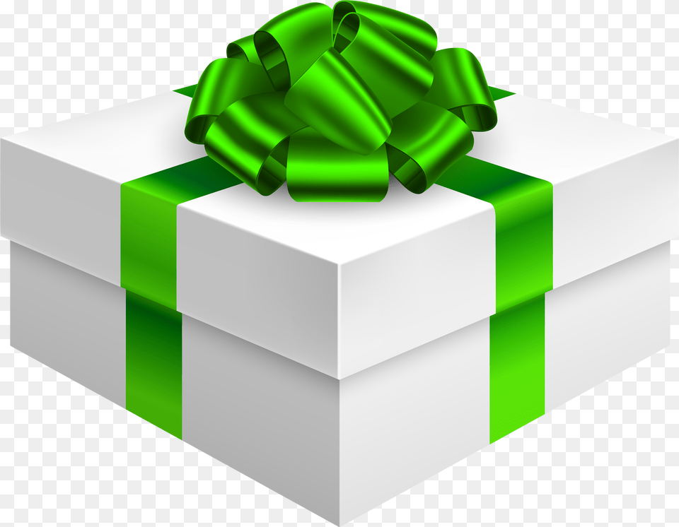 Gift Box With Bow In Green Clipart Green Gift Box, Mailbox Png