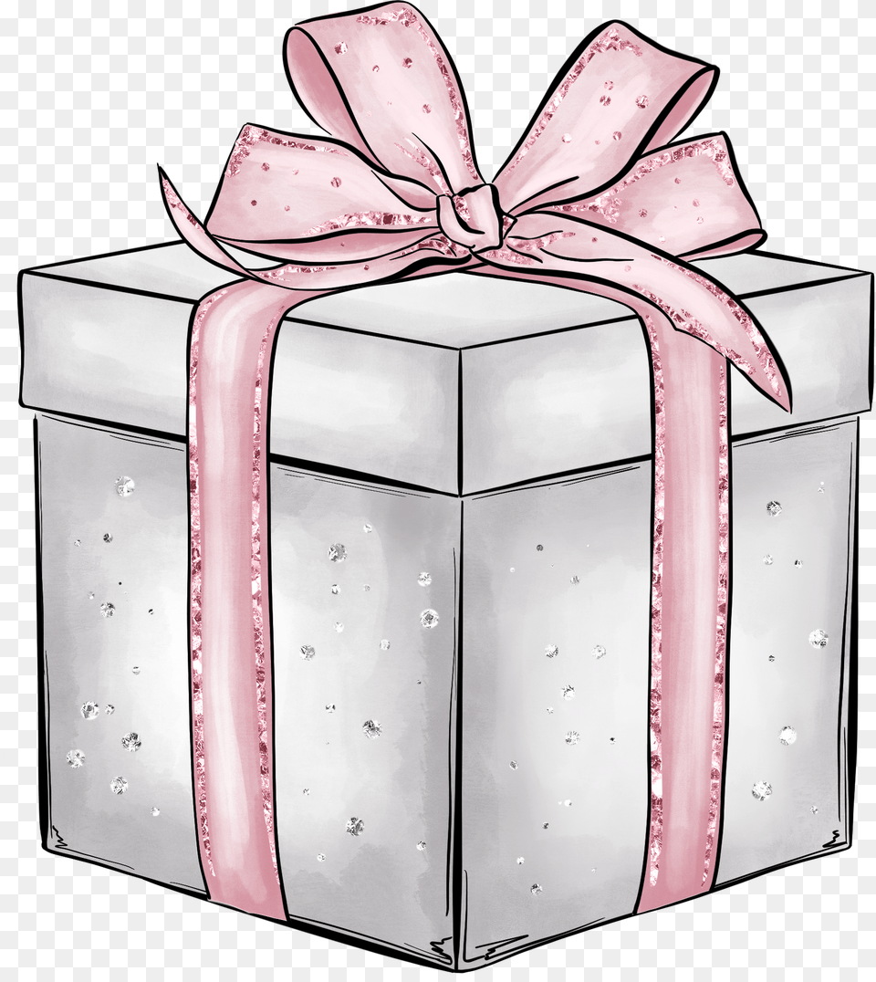 Giftbox Present Gift Wrapped Bow Ribbonbow Silver Png Image