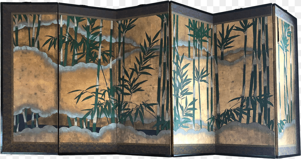 Gilt Bamboo Leaf And Clouds Screen Visual Arts Png Image