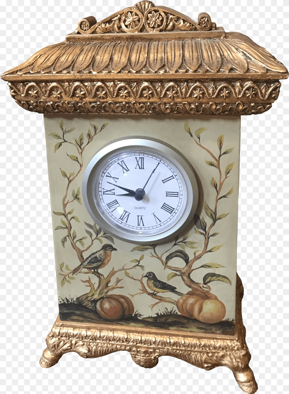 Gilt Carved Hand Painted Birds And Vines Vintage Clock Quartz Clock Free Png