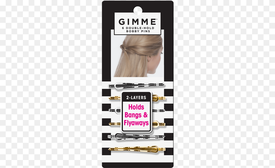 Gimme Double Hold Silver And Gold Bobby Pins 6pc Gimme Clips Gimme Double Hold Silver And Gold Bobby, Adult, Female, Person, Woman Free Transparent Png