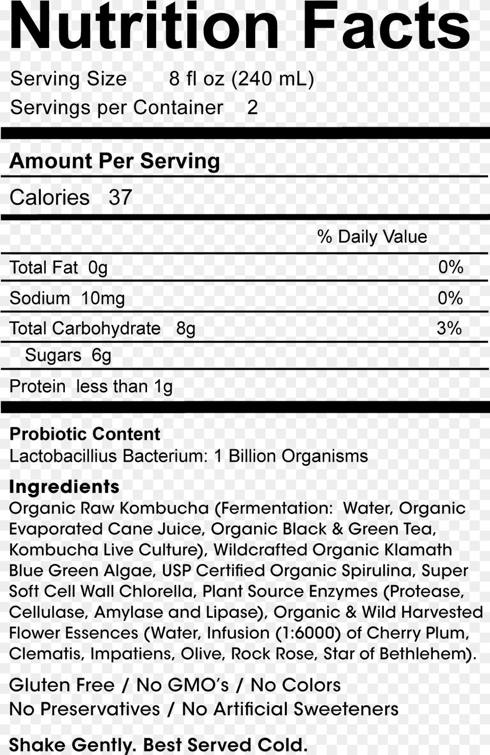 Ginger Kombucha Nutrition Facts, Gray Free Png Download