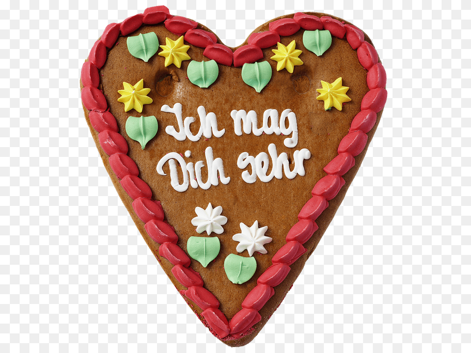 Gingerbread Heart Birthday Cake, Cake, Cream, Dessert Png Image