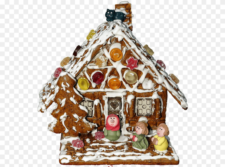 Gingerbread House Christmas House Food Transparent, Sweets, Dessert, Cream, Cookie Png Image