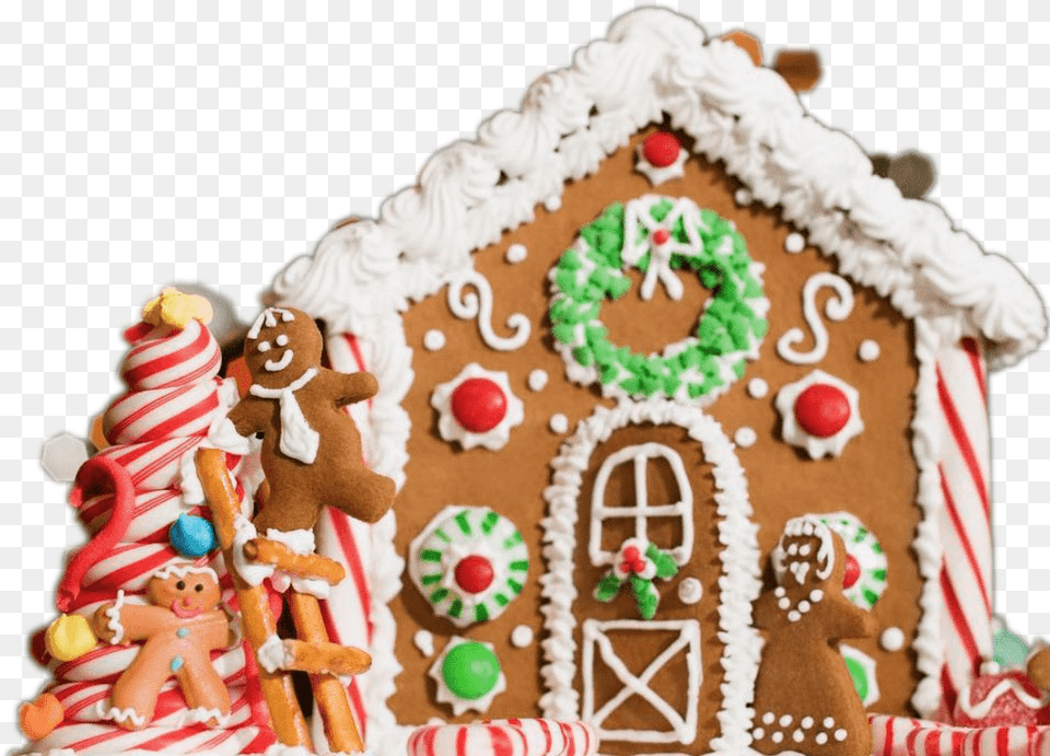 Gingerbread Man House Transparent Background Gay Gingerbread House, Cookie, Food, Sweets, Cream Free Png