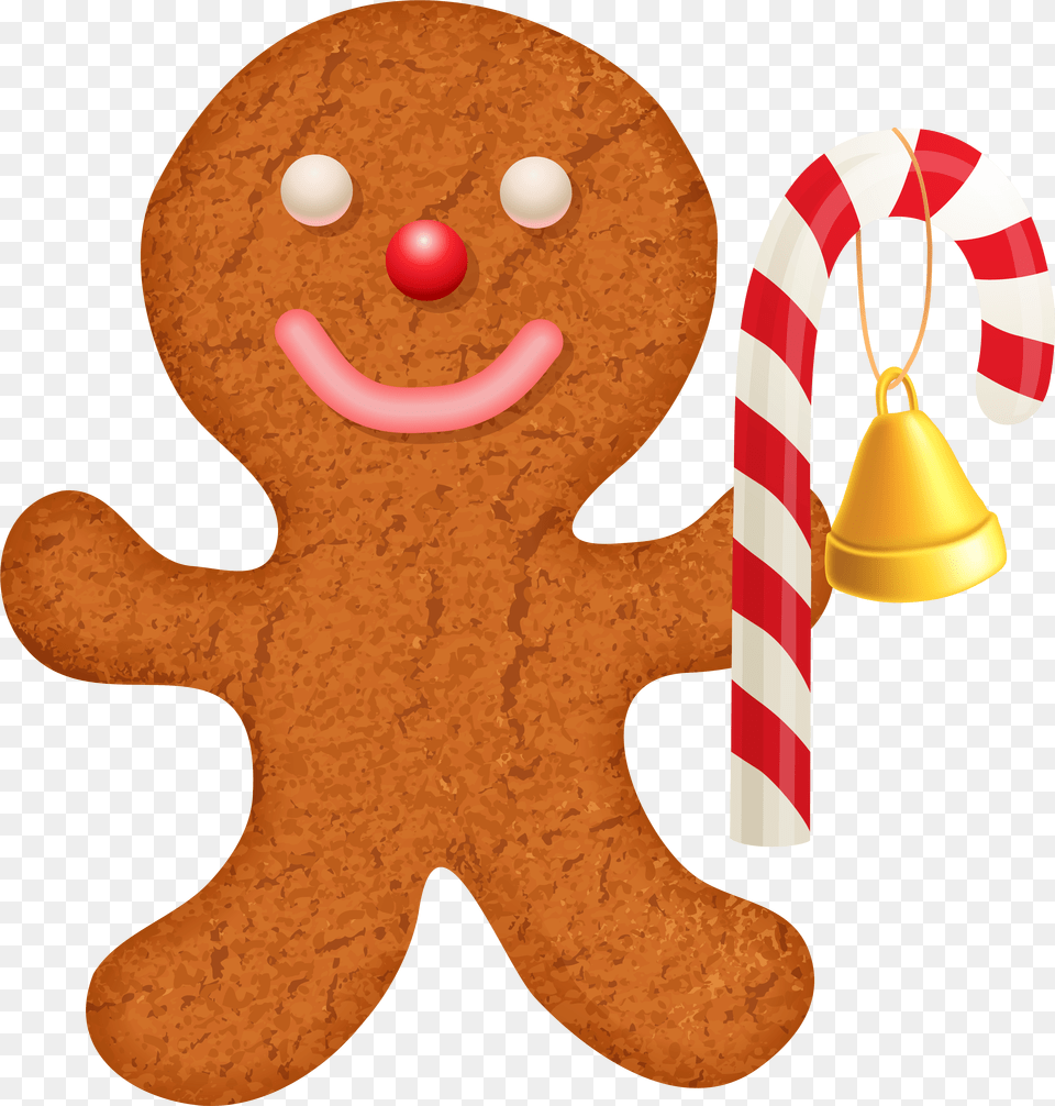 Gingerbread Ornament With Candy Cane Clip Candy Cane Gingerbread Man, Cookie, Food, Sweets Free Png Download