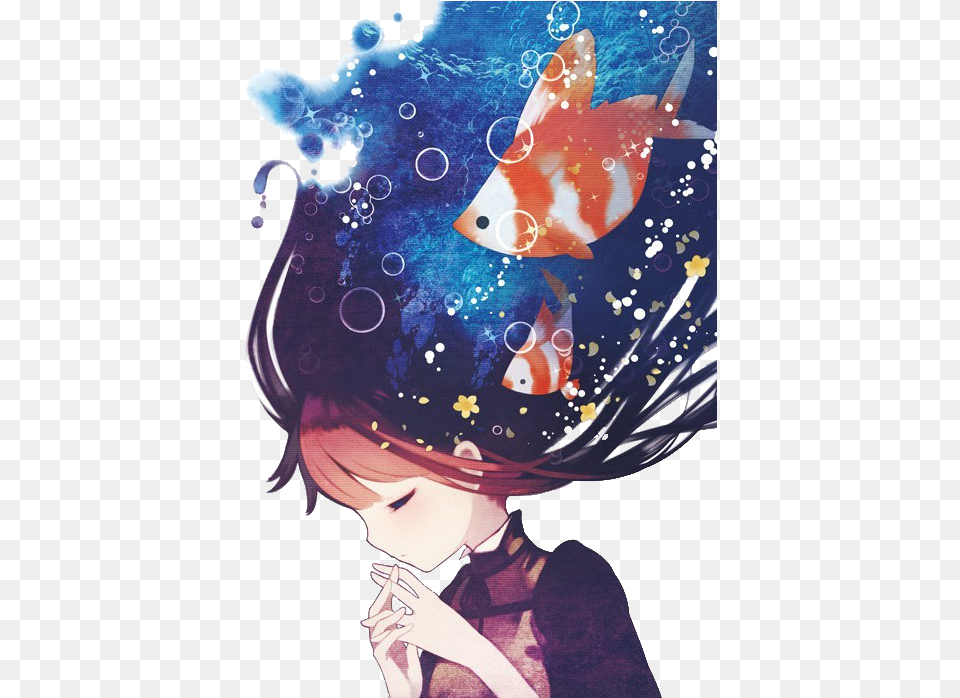 Gir Drawing Creative Anime Girl Fish, Baby, Person, Animal, Sea Life Free Png Download