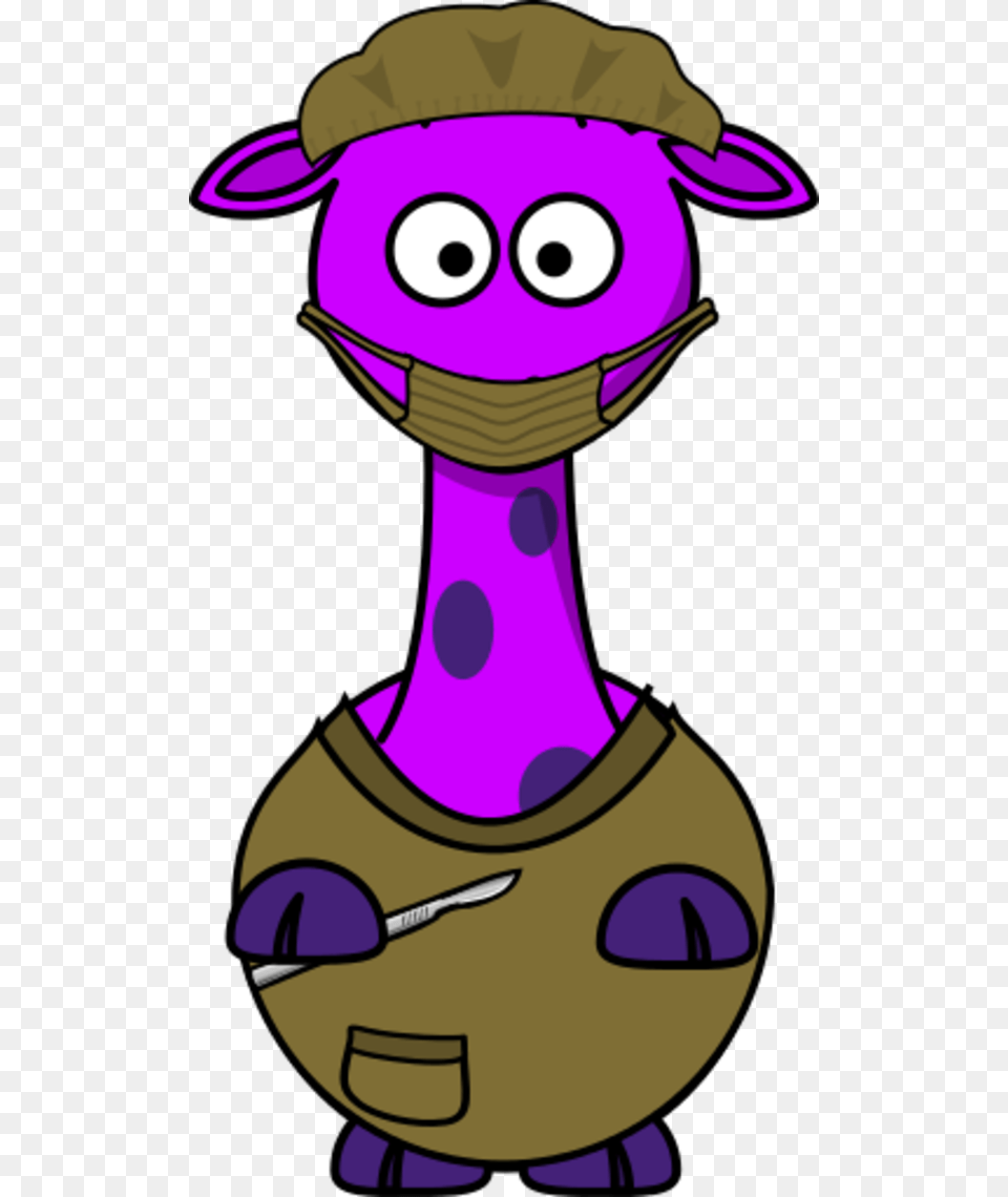 Giraffe As A Doctor Giraffe Animated, Purple, Cartoon, Head, Person Png Image