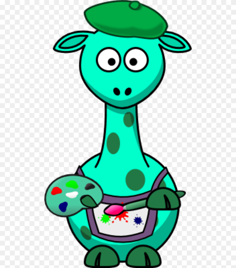Giraffe As A Painter Artist Blue Cartoon Giraffe, Cutlery, Spoon, Animal, Bear Png