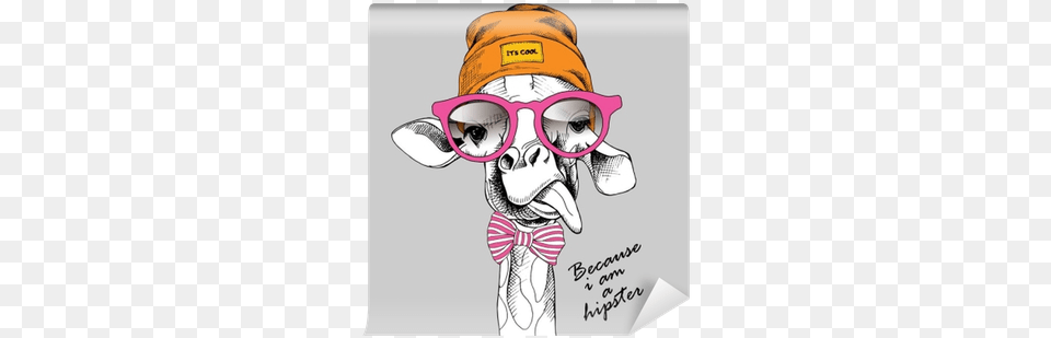 Giraffe Portrait In A Hipster Hat And With Glasses Tableau Toile Girafe Cool, Book, Comics, Publication, Person Free Transparent Png