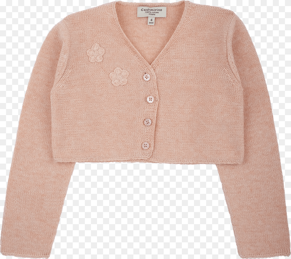 Girl 100 Pima Cotton Vneck Shrug With Applique Flower Cardigan, Clothing, Knitwear, Sweater, Coat Free Png Download