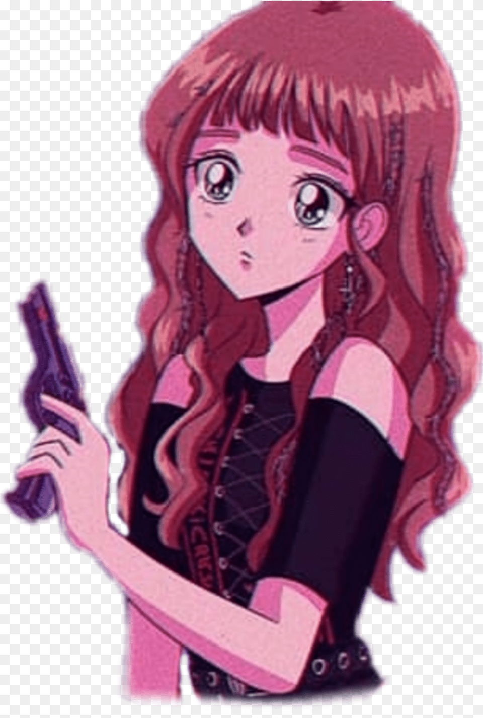 Girl Aesthetic Gun Cute Sticker Cartoon, Book, Comics, Person, Publication Png
