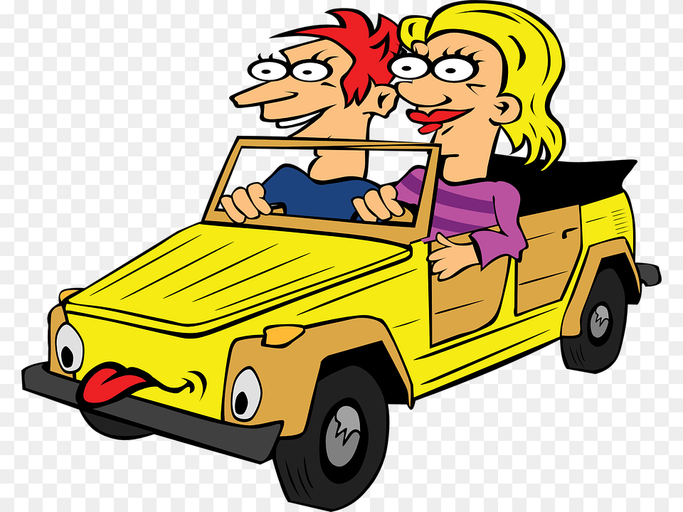 Girl And Boy Driving Car Cartoon Drive Off Phrasal Verb, Vehicle, Truck, Transportation, Pickup Truck Free Png Download