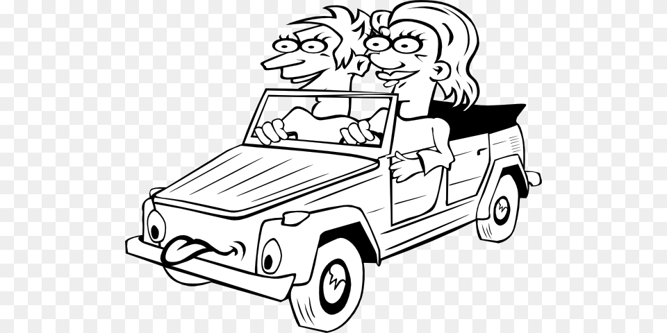 Girl And Boy Driving Car Cartoon Outline Svg Clip Arts, Vehicle, Truck, Transportation, Pickup Truck Png Image