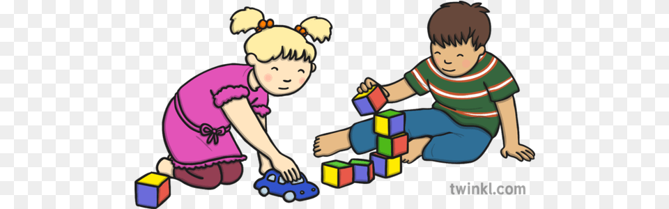 Girl And Boy Playing With Blocks Toy Car Illustration Boy And Girl Playing With Blocks, Baby, Person, Face, Head Png