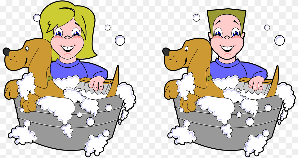 Girl And Boy Washing Dogs Clipart, Face, Head, Person, Baby Free Png