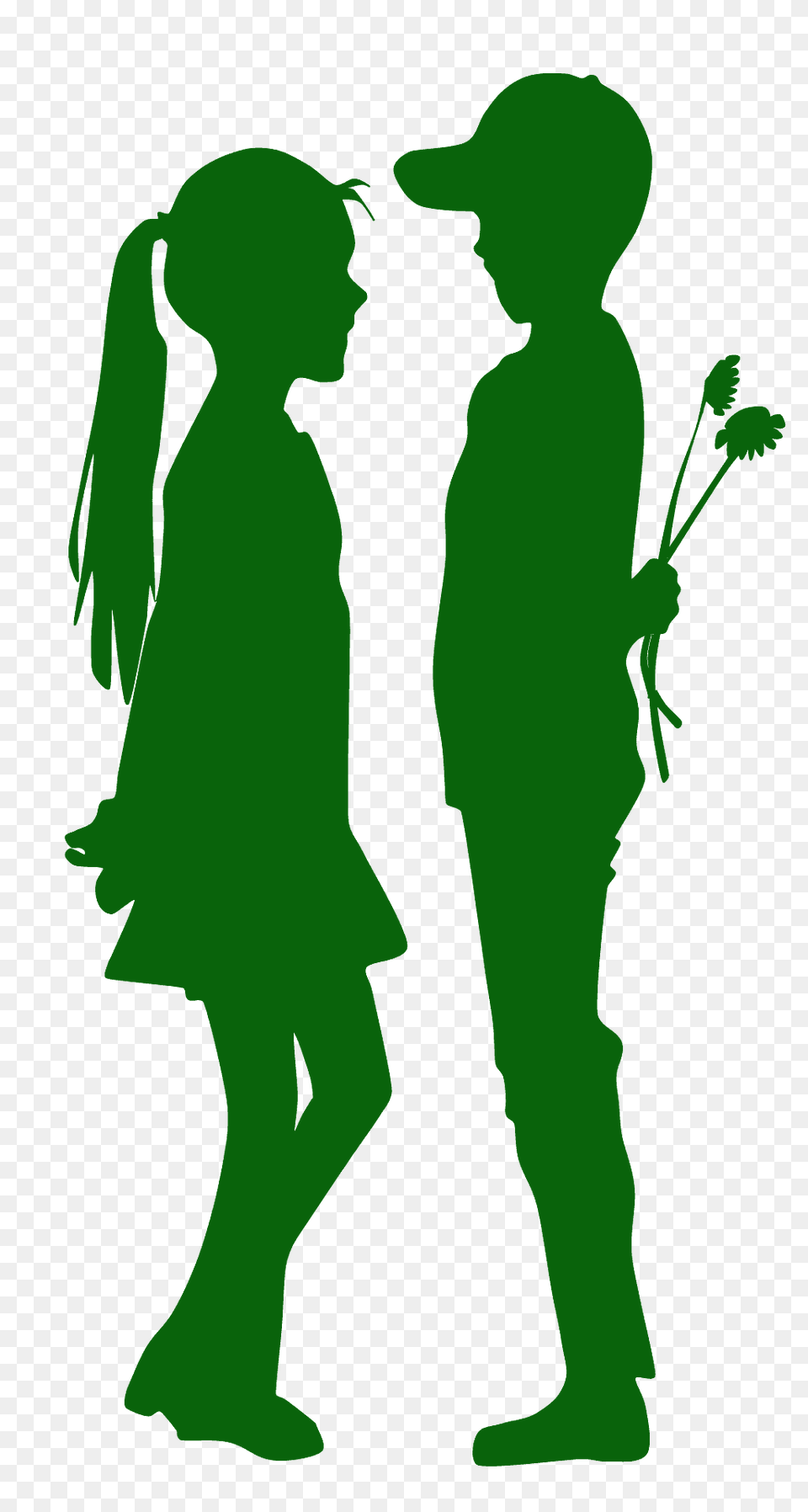 Girl And Boy With Flowers Behind His Back Silhouette, Green, Person, Man, Male Free Transparent Png