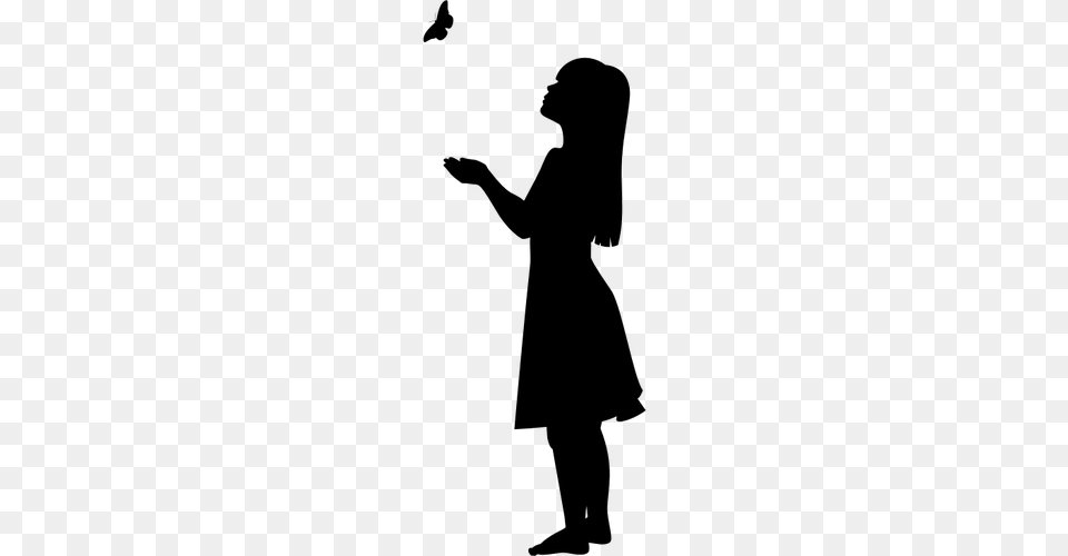 Girl And Butterfly Silhouette, Gray Free Png