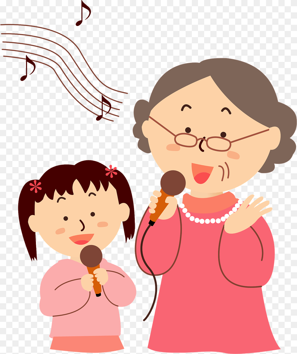 Girl And Grandma Are Singing Karaoke Clipart, Baby, Person, Face, Head Png