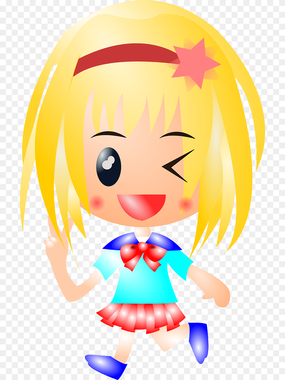 Girl Anime Blonde Cute Child Wink Running Happy Rubia, Baby, Person, Doll, Toy Free Transparent Png