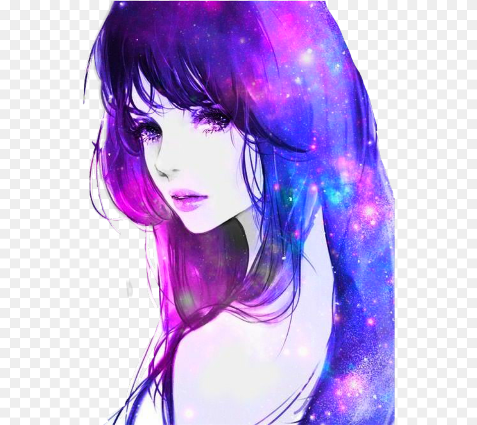 Girl Anime Galaxy Stars Women Purple, Adult, Person, Woman, Female Free Transparent Png