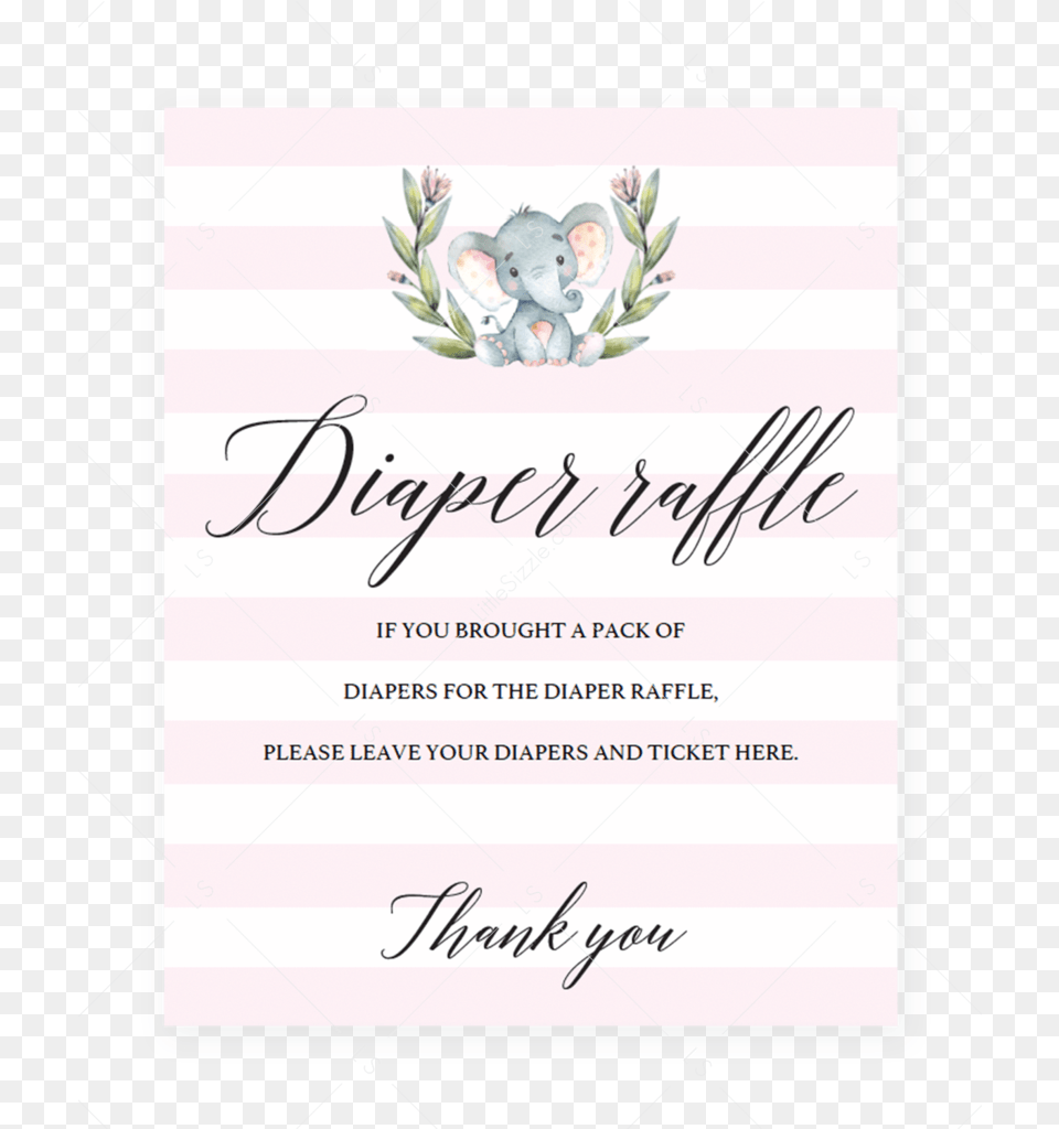 Girl Baby Shower Diaper Raffle Sign With Watercolor Diaper, Envelope, Greeting Card, Mail, Advertisement Png Image