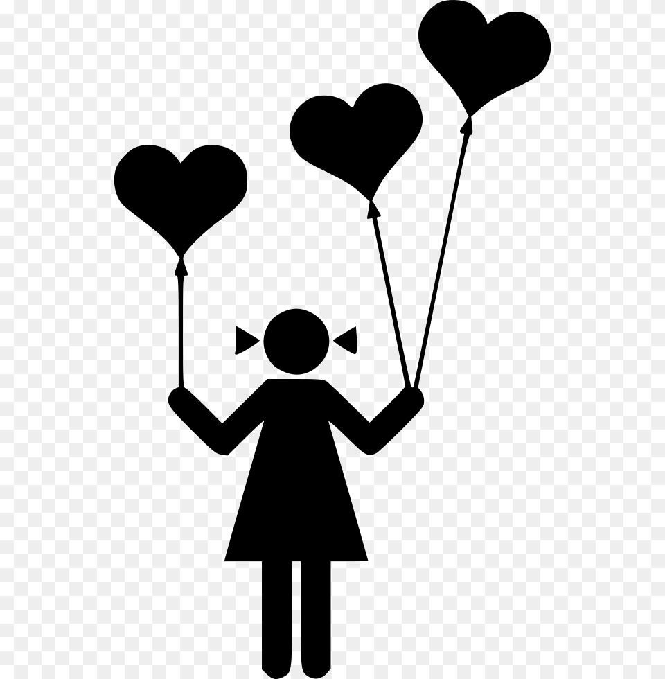 Girl Balloon Heart Love Kid Person Balloons Icon Silhouette, People, Stencil Free Png Download