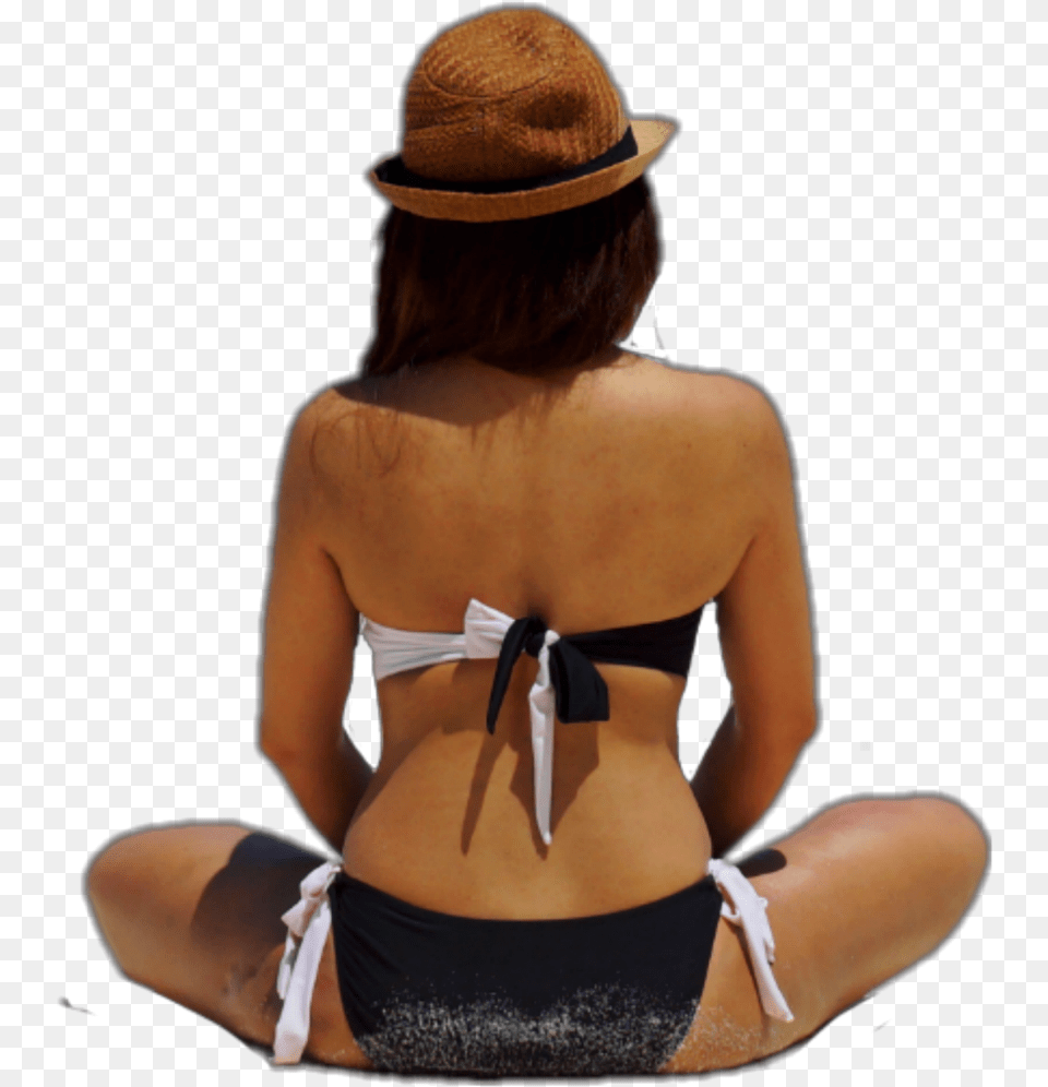 Girl Beach Hat Sand Bikini Back Jhyuri Girl On Beach, Adult, Swimwear, Sun Hat, Person Free Transparent Png