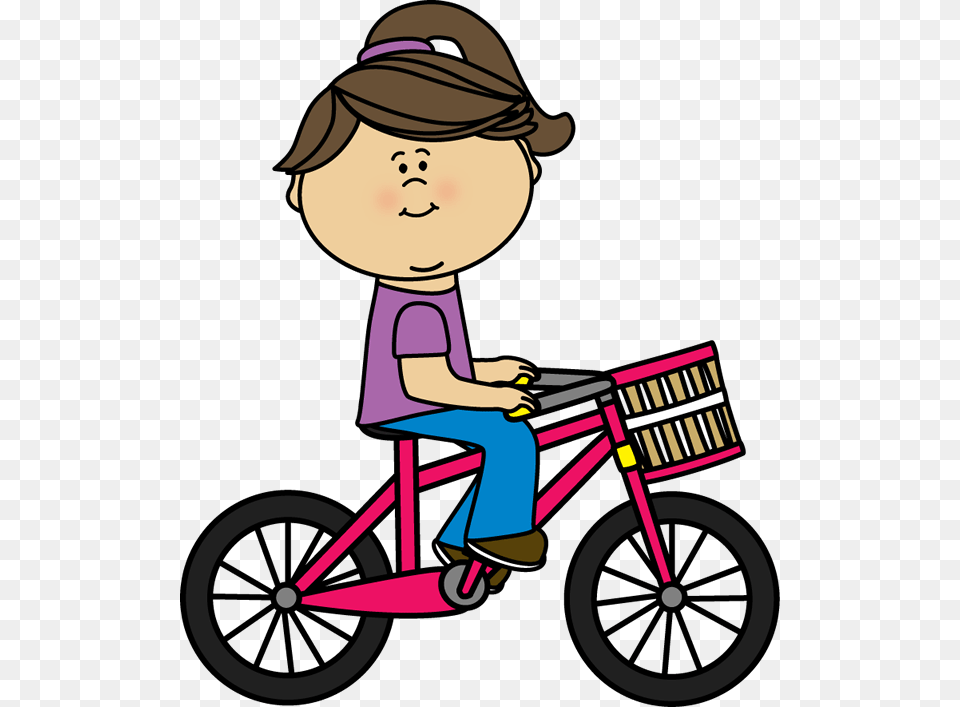 Girl Bicycle With Basket Ride Clipart, Wheel, Machine, Person, Baby Png
