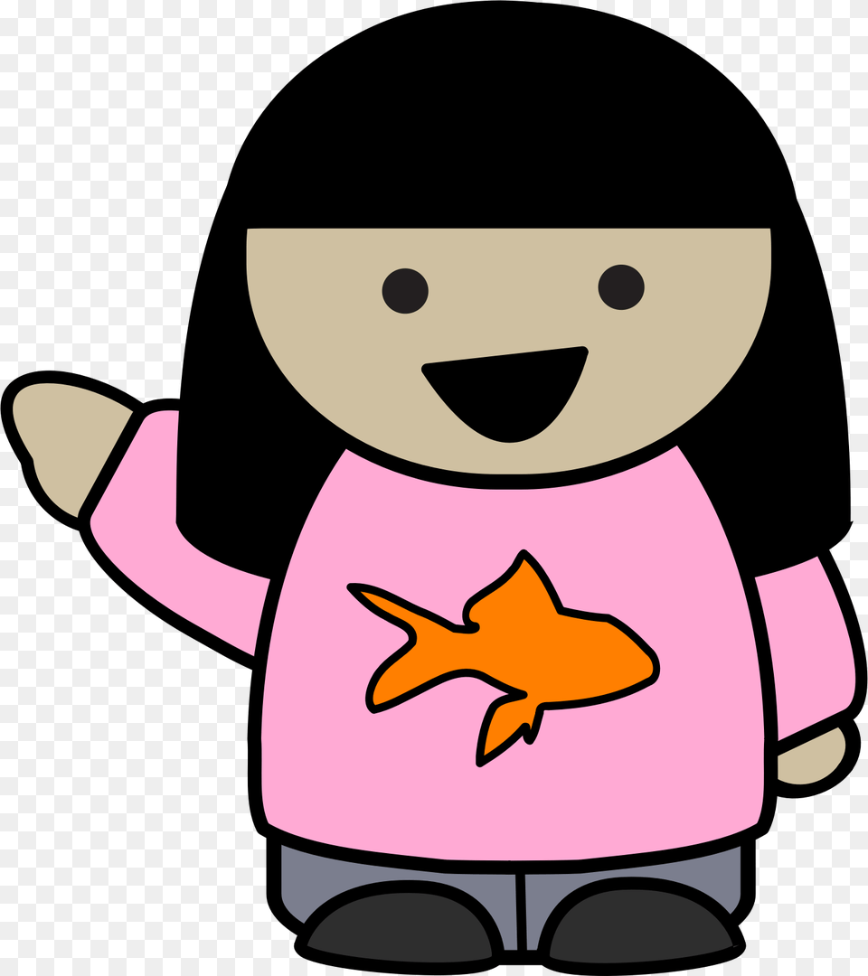 Girl Big Cartoon Girl Pointing, Animal, Fish, Sea Life, Shark Png Image
