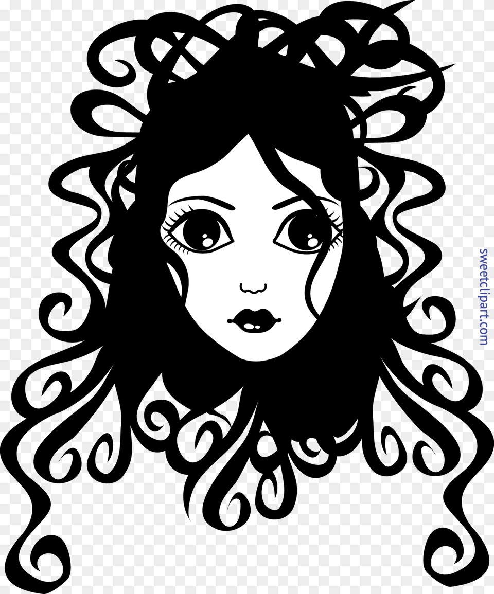 Girl Black White Clip Curly Hair Girl Clipart Black And White, Stencil, Adult, Male, Man Free Png Download