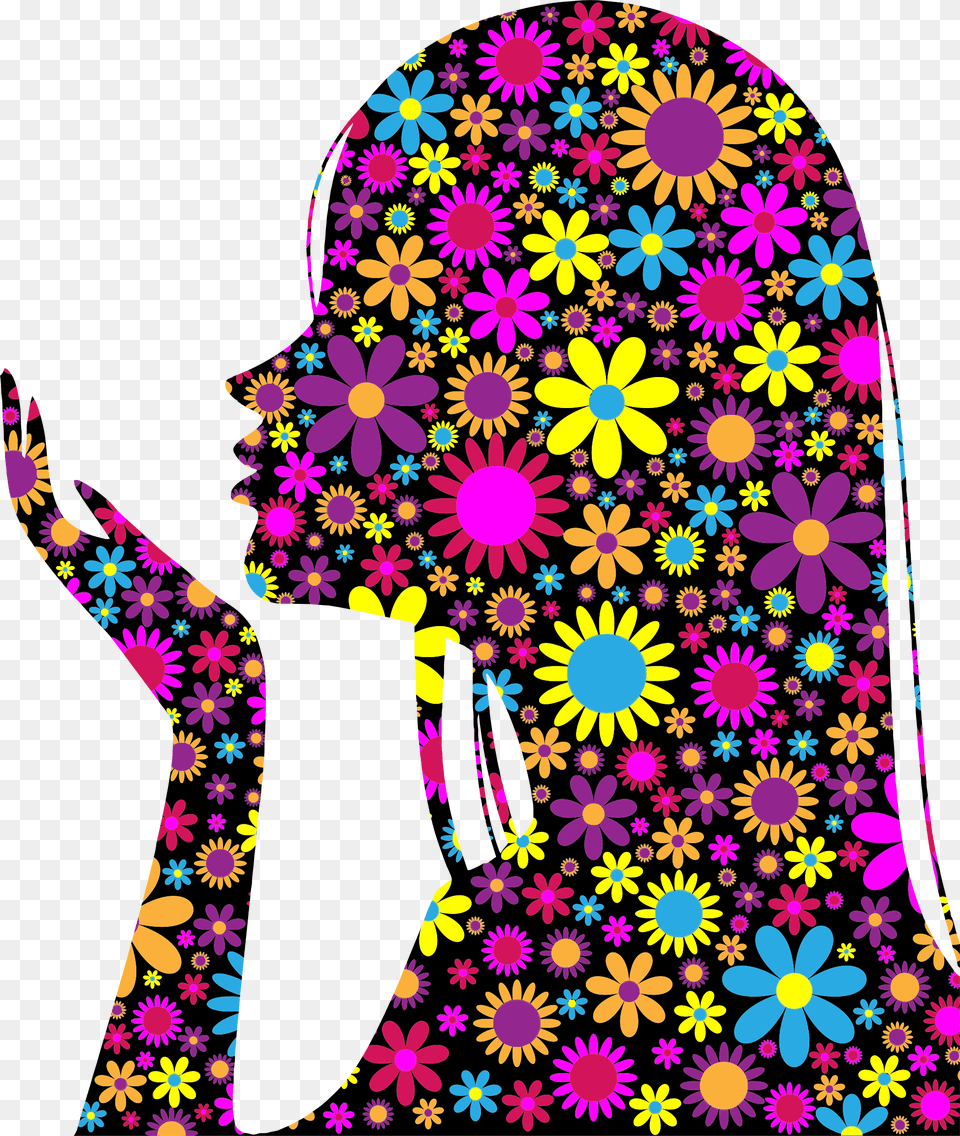 Girl Blowing Into Palm Silhouette, Purple, Art, Pattern, Graphics Png Image