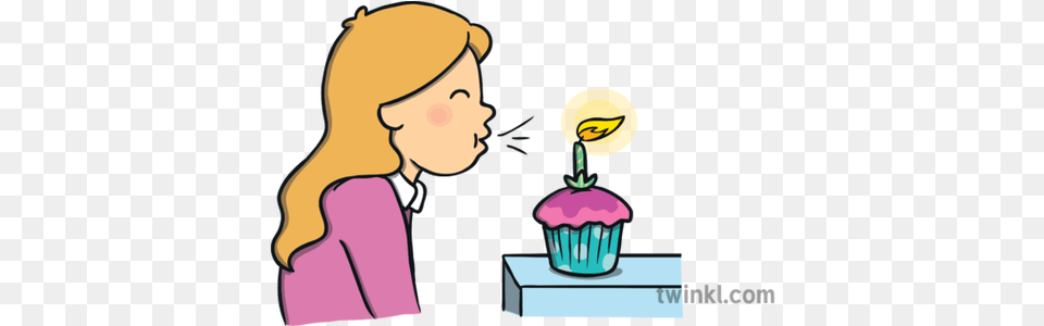 Girl Blowing Out Candle Birthday Cupcake Fairy Cake Flame Blowing A Candle Cartoon, People, Person, Face, Head Free Png Download