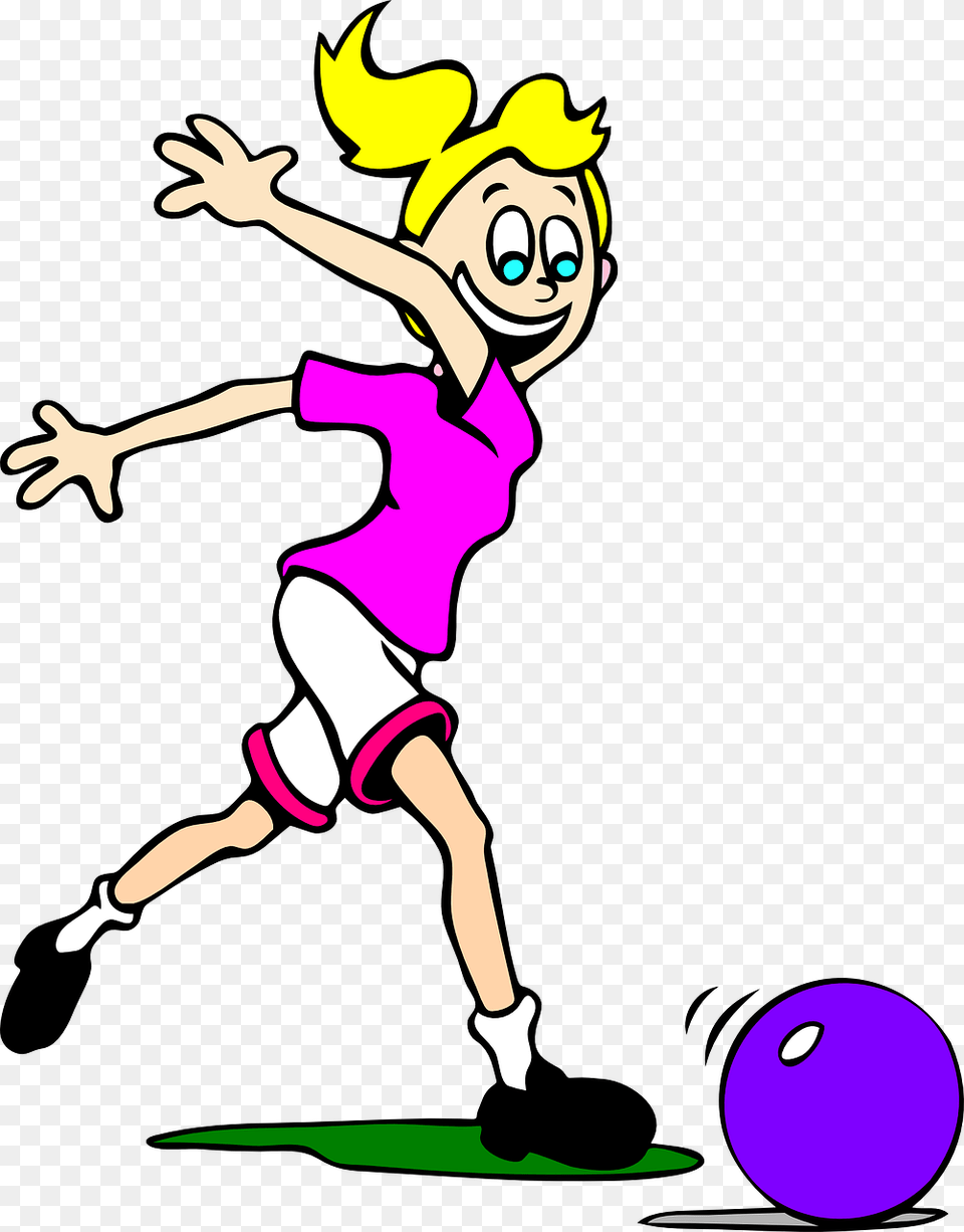 Girl Bowling Clipart Rolling A Ball Clipart, Person, Face, Head, Kicking Free Png
