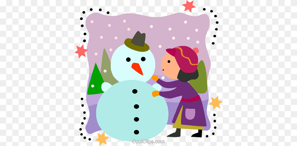 Girl Building A Snowman Royalty Vector Clip Art Illustration, Nature, Outdoors, Winter, Snow Free Png
