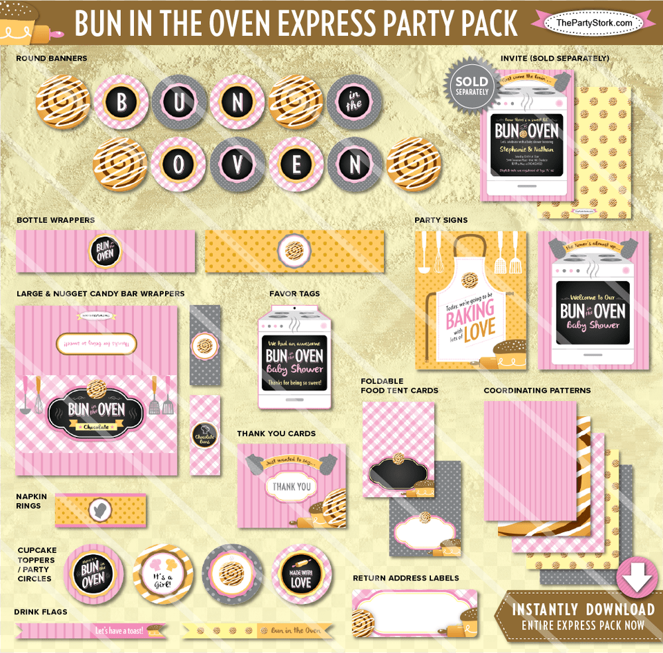 Girl Bun The Oven Baby Shower Party Package Cake Decorations Lilac, Advertisement, Poster, Food, Pattern Png