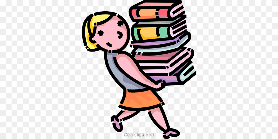 Girl Carrying A Stack Of Books Royalty Vector Clip Art, Face, Head, Person, Device Free Png Download
