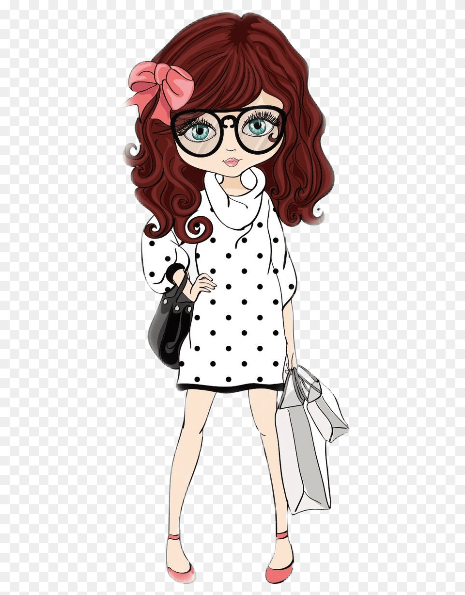 Girl Cartoon Cartoongirl Fashion Fashiongirl Toon Girl Wearing Glasses Cartoon, Accessories, Publication, Bag, Book Png Image
