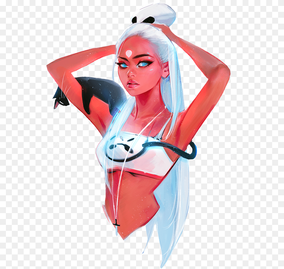 Girl Cartoon Drawing Transparent Cool White Hair Cat Rossdraws Nima, Adult, Female, Person, Woman Png Image