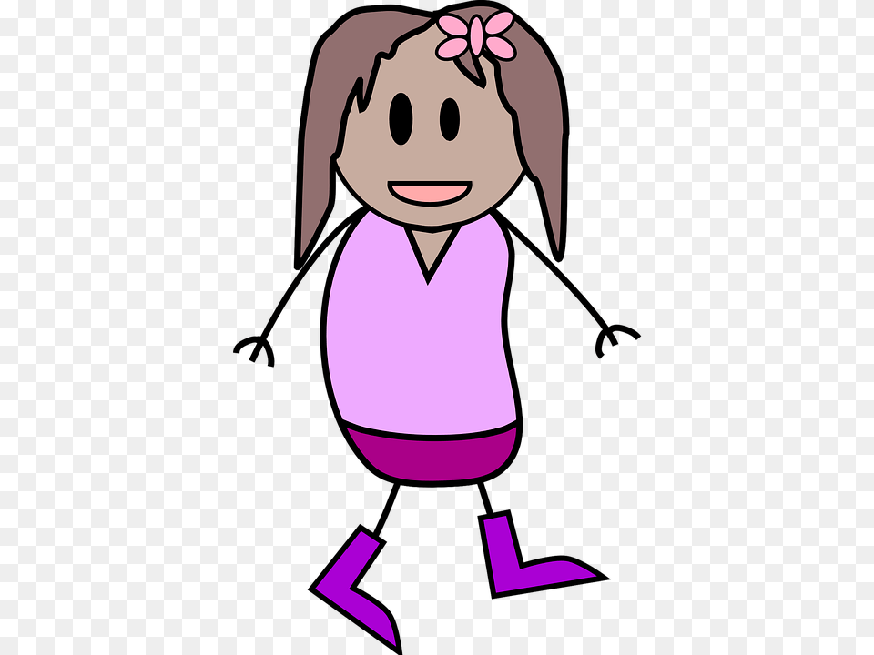 Girl Cartoon Stick Figure, Purple, Person, Face, Head Png Image