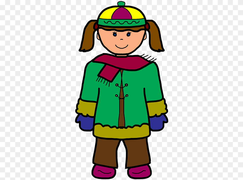 Girl Cartoon Winter Cold Scarf Christmas Treads Winter Clothing, Baby, Person, Face, Head Png Image