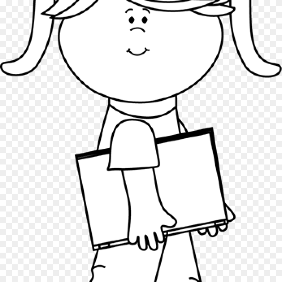Girl Clipart Black And White Clip Art Black And White Black And White Student Clip Art, Baby, Bag, Person, Stencil Free Transparent Png